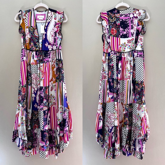 NWT Anthropologie Ruffled Patchwork Midi Dress - Picture 3 of 10